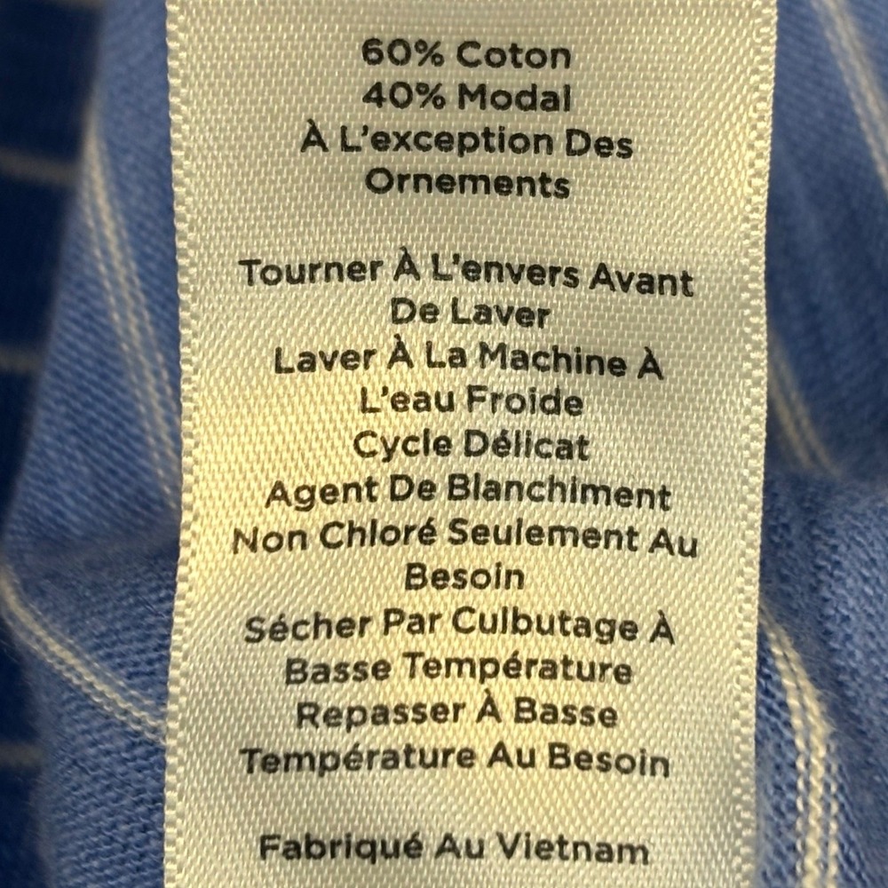 Talbots Womens Large Blue Striped 3/4 Sleeve Embroidered Paris Dog Walker Top - Picture 7 of 7